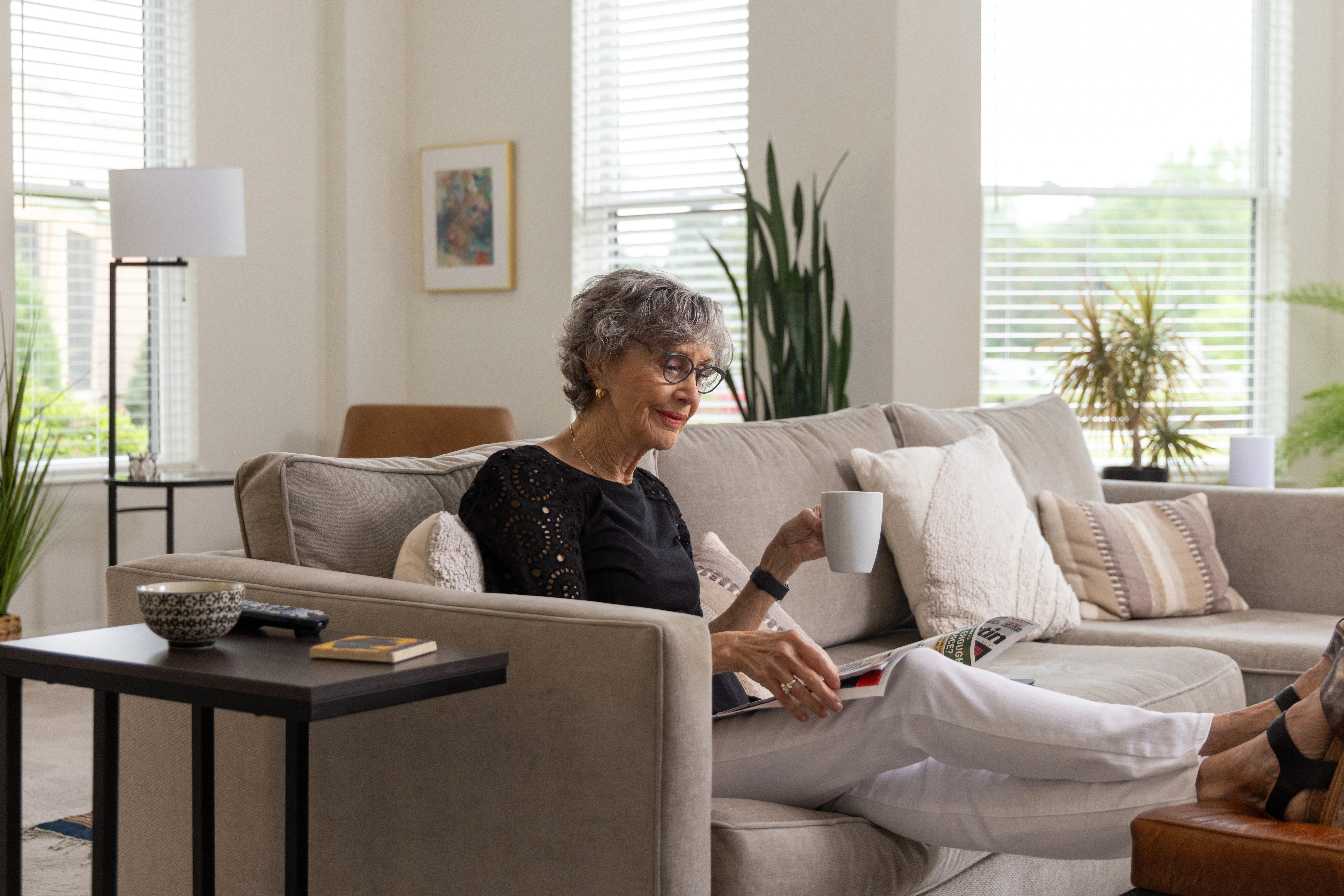 senior woman enjoying living room
